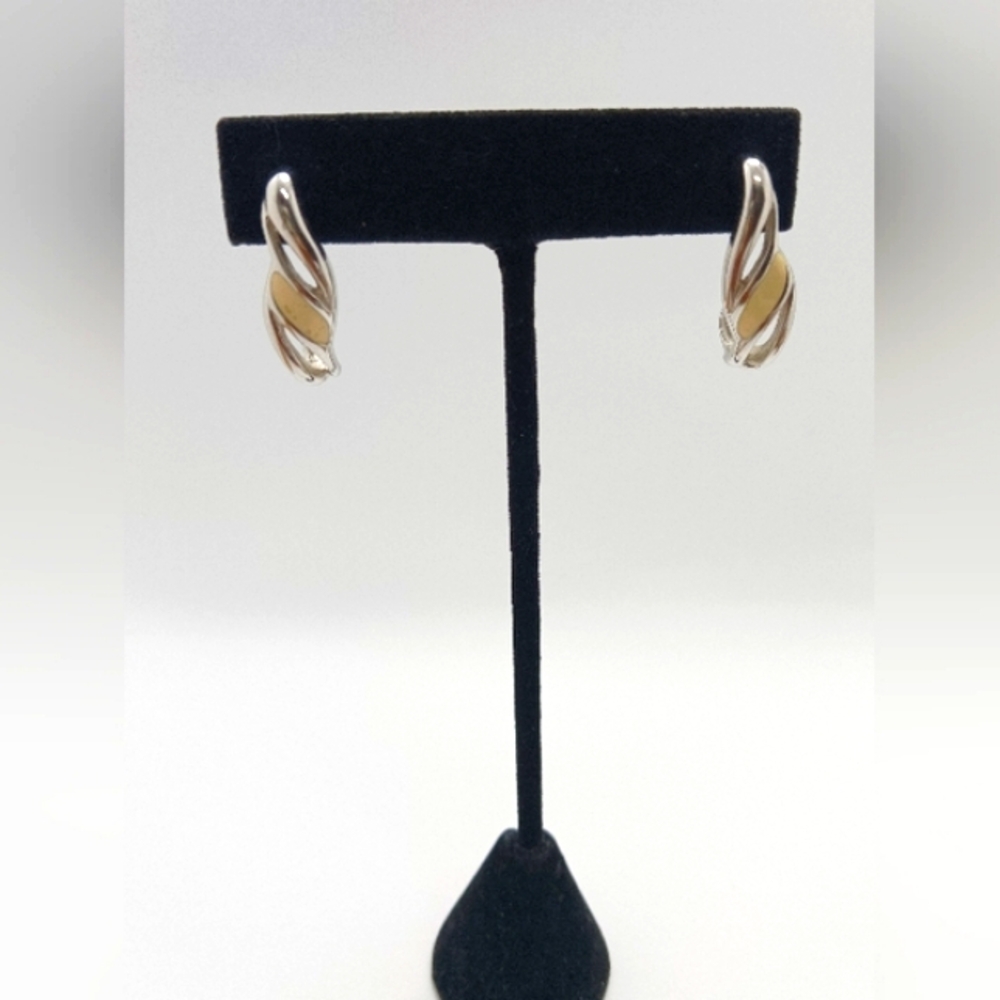 Vintage Monet Silver-toned and Enamel Earrings